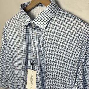 Collars & Co Men's 2XLT Semi-Spread Collar Polo Shirt Blue White Check NEW